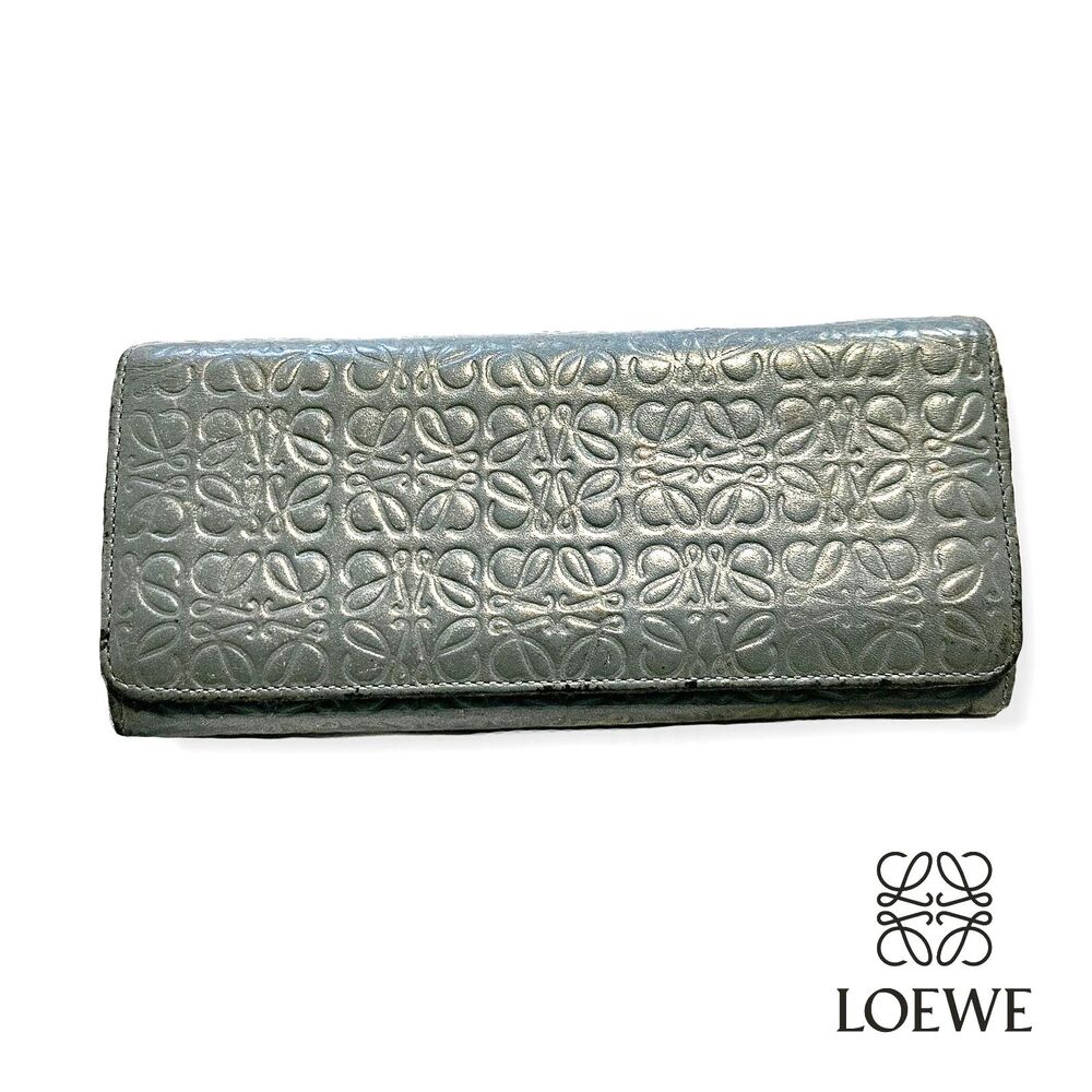 Loewe Slate Blue Anagram Embossed Leather Long Wallet Vintage Y2K Spain